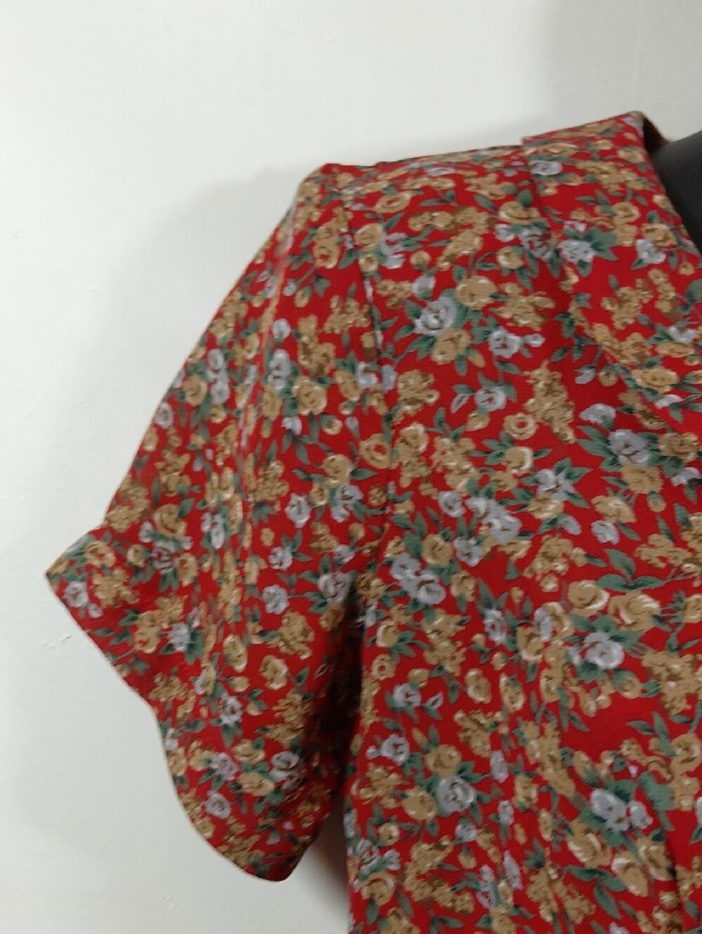 Vintage Joni Blair Women's Button Front Floral Back Cut-Outs Red Midi Dress Sz 5 - Picture 6 of 9
